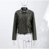 Women Lapel Collar Single Button Croc Embossed Leather Jacket Long Sleeve Drop Shoulder Patch Pocket Loose Retro Short Street