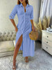 Elegant Long Sleeve Button Front Maxi Shirt Dress with Side Split for Women Casual Chic