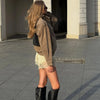Chic Suede Women Bomber Jacket Women Long Sleeve Pockets Straight Loose Coat Fall Winter Streetwear Outwear
