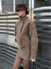 Vintage Solid Suede Skirt Two Piece Set Women Stand Collar Full Sleeve Zipper Jacket Mini Skirts Autumn Lady Streetwear