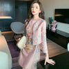 Spring Autumn Suit Dress Women 2 Piece Set Women Jacquard Dress Beading Straight Pencil Dress Short Jacket for Women Suits