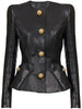 High Street Designer Jacket Women's Slim Fitting Snail Button Artificial Leather Blazer