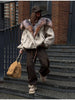 Winter Faux Fur Collar Woolen Coat Women Vintage Thick Hooded Long Sleeve Oversized Warm Jacket Lady High Streetwear