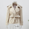 Lapel V-neck Belt Trench Coat Women Lace Up Full Sleeve Button Short Thin Windbreak Lady Daily Street Outerwear