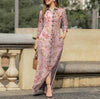 Elegant Printed Dress Lapel Single Breasted Long Sleeved Slim Fitting Dresses Spring Autumn Vintage Women's Clothing