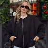 Women's Jackets Cropped Loose Outerwears Red Grey Off White Black Jacket Zip Up Long Sleeve Top Casual Varsity Bomber Coat