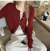 Red Cardigan Sweater for Women Soft Knit Long Sleeve Button-up Crop Jacket Blouse Top Spring Autumn Shrunken Cardigan Y2K