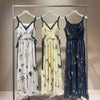 Kuzuwata Elegant V Neck Sling Dress Print Slim Vest Big Swing Lace Up Ruched Panelled Robe Japan French Mujer