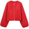 Women's Jackets Cropped Loose Outerwears Red Grey Off White Black Jacket Zip Up Long Sleeve Top Casual Varsity Bomber Coat