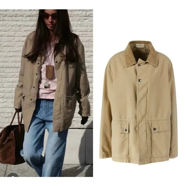 Old Money Aesthetic Jackets in Cotton Coats with Pockets Design Women Corduroy Collar Jacket