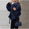 Spring Lace Up Trench Coat Women Solid Loose Large Lapel Long Sleeves Short Windbreaker Chic High Street Lady Outerwear