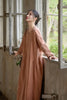 Vintage Women Ramie Cotton Dresses V-Neck Long Sleeve Spring Robes Loose Chinese Style Tie-dye A-Line Dress