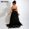 Women Mesh See Though Lace Patchwork Cascading Ruffles High Side Split Bodycon Maxi Dress Sexy Night Party Long Dresses