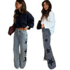 Women's Casual Loose Straight Denim Pants with Five-Pointed Star Design