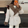 Thicken Contrast Corduroy Jackets Women Lapel Long Sleeves Double Breasted Warm Padded Coats Female Winter Outwears