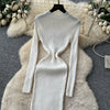 Vestidos Para Mujer Solid Half High Collar Autumn Winter Solid Woman Dresses Korean Sweater Elegant Long Dress