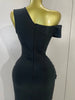 Women Elegant Shiny Diamond Sexy One Shoulder Long Bodycon Bandage Dresses Celebrity Evening Party Nightclub Wedding Guest Dress