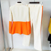 High Street Designer Runway Suit Set Women's Single Button Color Block Blazer Flare Pants Suit