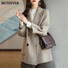 Stylish Long Sleeve Loose Pockets Women Woolen Jacket Autumn Winter Elegant Lapel Thick Female Jackets