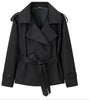Women V-neck Lapel Belt Trench Coat Lace Up Full Sleeve Button Short Thin Windbreak Lady Daily Street Outerwear
