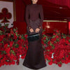 Women's Casual Long Sleeve Solid Color Long Dress Hight Waist Slim Gowns Dress Elegant High Neck Irregular Evening Dress