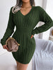 V Neck Casual Short Knit Dress Autumn Winter Women Solid Long Sleeve Dress Lady Khaki Bodycon Knitted Dresses