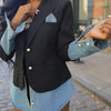 Women Patchwork Denim Long Sleeve Single Breasted Jackets Holiday Vacation Streetwear Outcoats