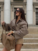 Plaid Cropped Trench Coat Women Chic Lapel Double Breasted Belted Waist Tie Long Sleeve Jacket Fall Windbreaker Outerwear