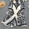 American European Style Women's Casual Elegant Pleated Dress Long Sleeve Printed Ankle Length Dress