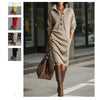 Autumn Knitted Button Lapel Women Dress Casual Loose Pocket Lazy Straight Over The Knee Long Sleeve Sweater FemaleDress