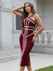 Classic White And Black Stripes Bandage Long Evening Dress Contrast Vintage Woman Bodycon Elastic Dress Slim Midi