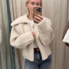 Soft Fleece Jacket For Women Elegant Oversized Lapel Long Sleeve Zipper Cropped Coat Lady Spring Casual Outerwear
