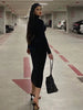 Women Spring Autumn Long Sleeve Streetwear Bodycon Black Midi Dress Items For Business