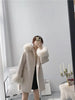 Woolen Coat Oversize Ladies Outerwear Winter Women Natural Fox Fur Collar Cuffs Jacket Hood Cashmere Wool