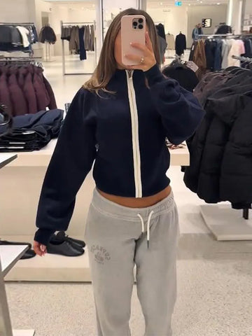 Cardigan For Women Knitwear Stand Collar Zipper Knitted Cardigan Autumn Coat Long Sleeve Loose Top Woman Clothes Streetwear