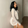 Y2k Sexy Chiffon Transparent Mini Dress Women Deep V-neck Long Sleeve Dresses Female Vintage Street Party Clothing