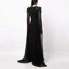 High Street Party Vestido Women's Full Sleeve Diamonds Beaded Maxi Long Dress