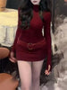 Long Sleeve Slim Bodycon Mini Dress Women Turtleneck Party Christmas Short Evening Club Outfit Dresses Belt Soild Color
