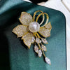 Rhinestone Flowers Imitation Pearl Brooches Women Sparkling Zircon Bowknot Brooch Pin Scarf Coat Suit Accessories Jewelry