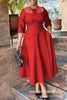 Elegant Churchs Black Dress for Women Round Neck 3/4 Sleeve Pocket Vintage Contrast Midi Dresses Autumn Clothing