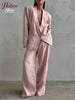 Women Pink Linen Blazer Pants Set Chic Oversized Casual 2 Piece Co Ord Long Pant Sets Work Vacation Casual Outwear