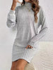 Cozy Casual Turtleneck Dress for Women - Long Sleeve, Ribbed Knit, Mid-Length with Side Stripes - for Fall/Winter