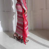 Lady Elegant V-neck Draped Wrap Hip Dress Stripes Print Tassel Splicing Party Dress Casual Long Sleeve Split Long Dress