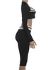 Contrast Patchwork 2 Piece Set Woman Autumn Low-Neck Full Sleeve Crop Tops+Skinny Peach Hip Long Pant Sexy Suit