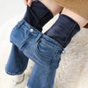 Winter Women's Warm Fleece Jeans Vintage Slim Flare Pants Elastic Korean Female Plush Velvet Thermal Denim Trousers