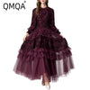 Women's Evening Dress Purple Three-Dimensional Flower Ruffled Long Sleeve Mesh Dresses Autumn Clothing QM782