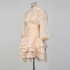 Solid Spliced Ruffles Dress Female Stand Collar Long Sleeve Loose French Elegant Women's Dresses Autumn
