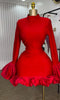 Women O-neck Long Flare Sleeve Ruffles Mini Dress Spring Sweet Sexy Birthday Evening Night Party Vestidos Dresses