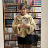 Brown Deer Print Faux Fur Coat Women Y2k Zip‑up Full Sleeves Warm Fluffy Short Jacket Winter Street Party Casual Coats