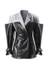 PU Leather Patchwork Blazer Women's Lapel Slim Double Breasted Long Sleeves Suit Jacket Autumn 7A1518